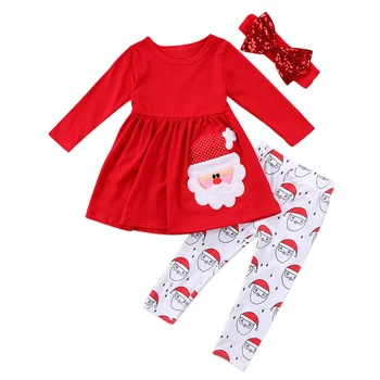 

Christmas Girls clothing Children Clothes Cotton Bow Tops T shirt Leggings Pants Baby Kids 2 Pcs Fashion Toddler Girls
