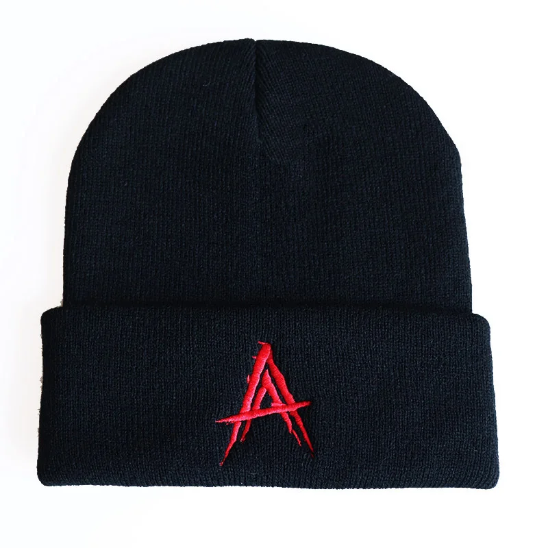 Теплая вязаная шапка, зимняя однотонная вязаная шапка Skullies, женские и мужские спортивные модные повседневные Шапки - Цвет: black-red