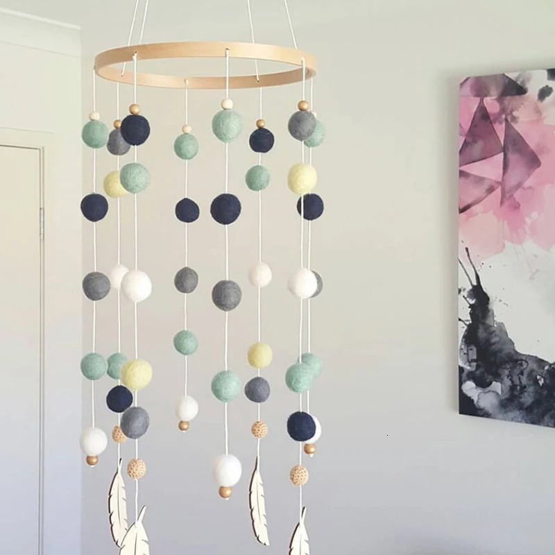 Koodykids Nordic Baby Bed Mobile Wood Felt Balls Bell Toys For Kids Room Bed Hanging Decor Tent Decor Photography Props Decor
