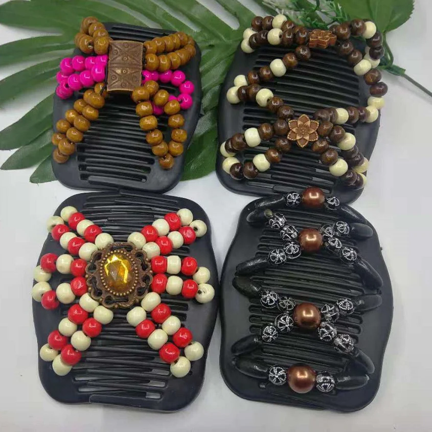 Women Handmade Wood Beaded Magic Hair Combs Double Beaded Elastic Hair Clips Stretch Hairpins For Hair Make Hair Accessories hair brushes natural wood cushion massage anti static paddle comb tool hair massage anti static comb
