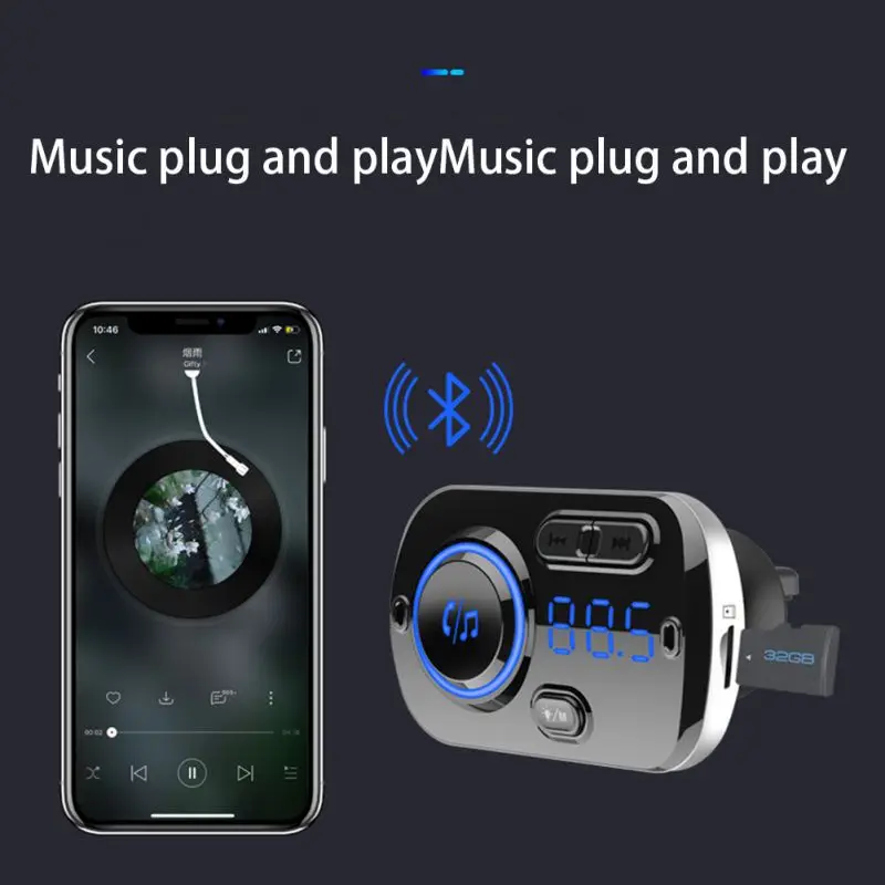 Handsfree Smart Bluetooth 5,0 автомобильный комплект динамик двойной fm-трансмиттер с USB атмосферным светом mp3-плеер Быстрая зарядка