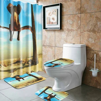 

Elephant Animal Tree Desert Shower Curtain Bath Pad Pedestal Rug Lid Toilet Cover Mat