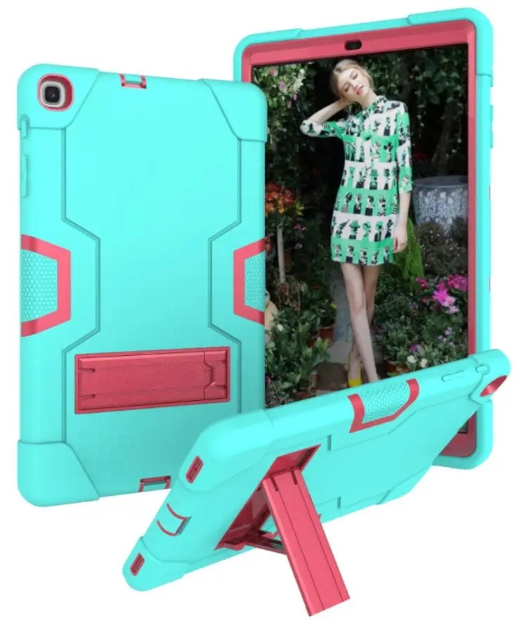 mint green rose red Чехол для Samsung Galaxy Tab A 10,1 SM-T510 T515, детский безопасный сверхмощный силиконовый Жесткий противоударный Броня Гибридный чехол-подставка+ ручка - Цвет: mint green rose red