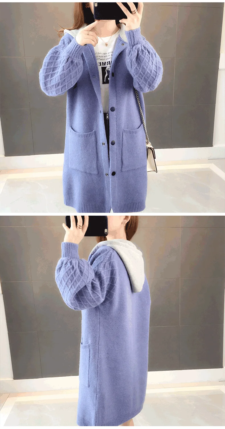 Neploe Autumn Winter Sweater Long Cardigan Women Long Sleeve Knitted Hooded Outwear Loose Pocket Sweaters Knitwear 55342