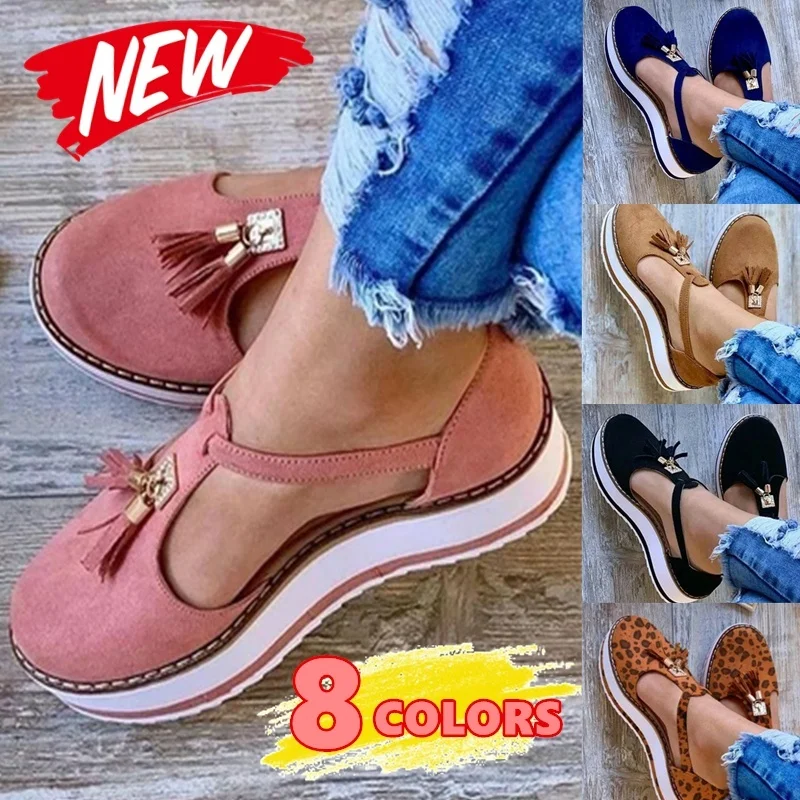 2020 New Fashion Women Summer Tassel Loafers Comfy Round Toe Buckle Sandals Casual Platform Thick Bottom Shoes Elegant Sneakers (14)