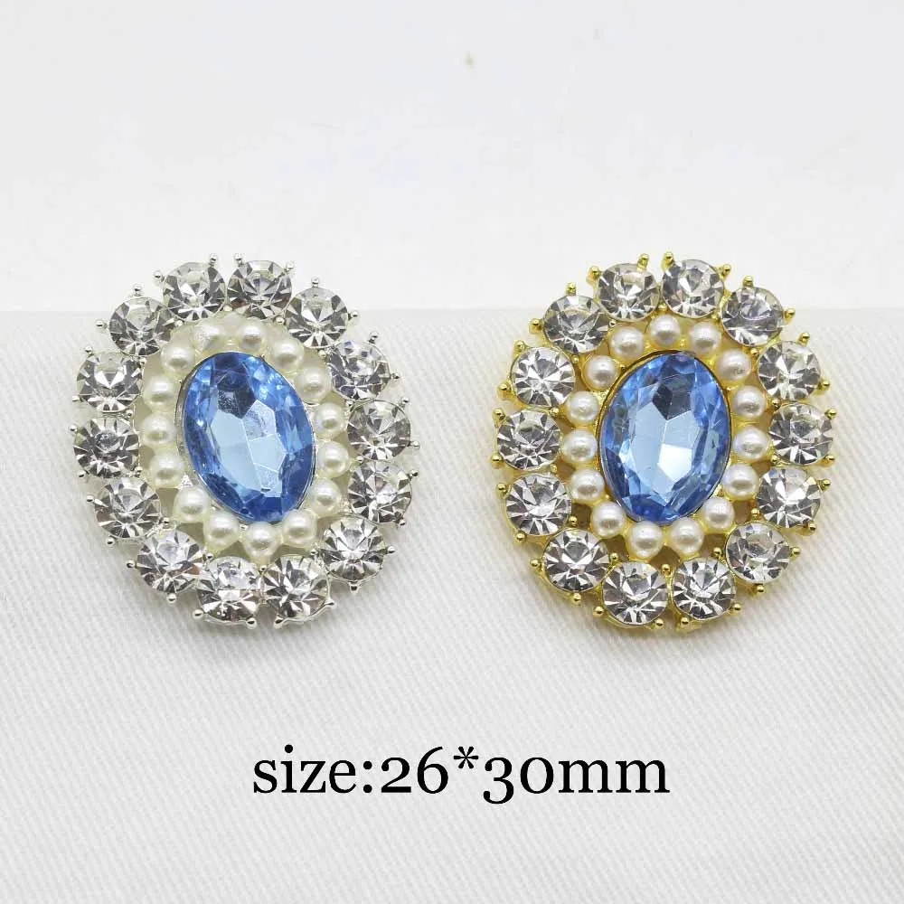 

5 pieces of 2019 New Acrylic Rhinestone Buttons, Pearl Alloy Metal Flat Back Crystal Button