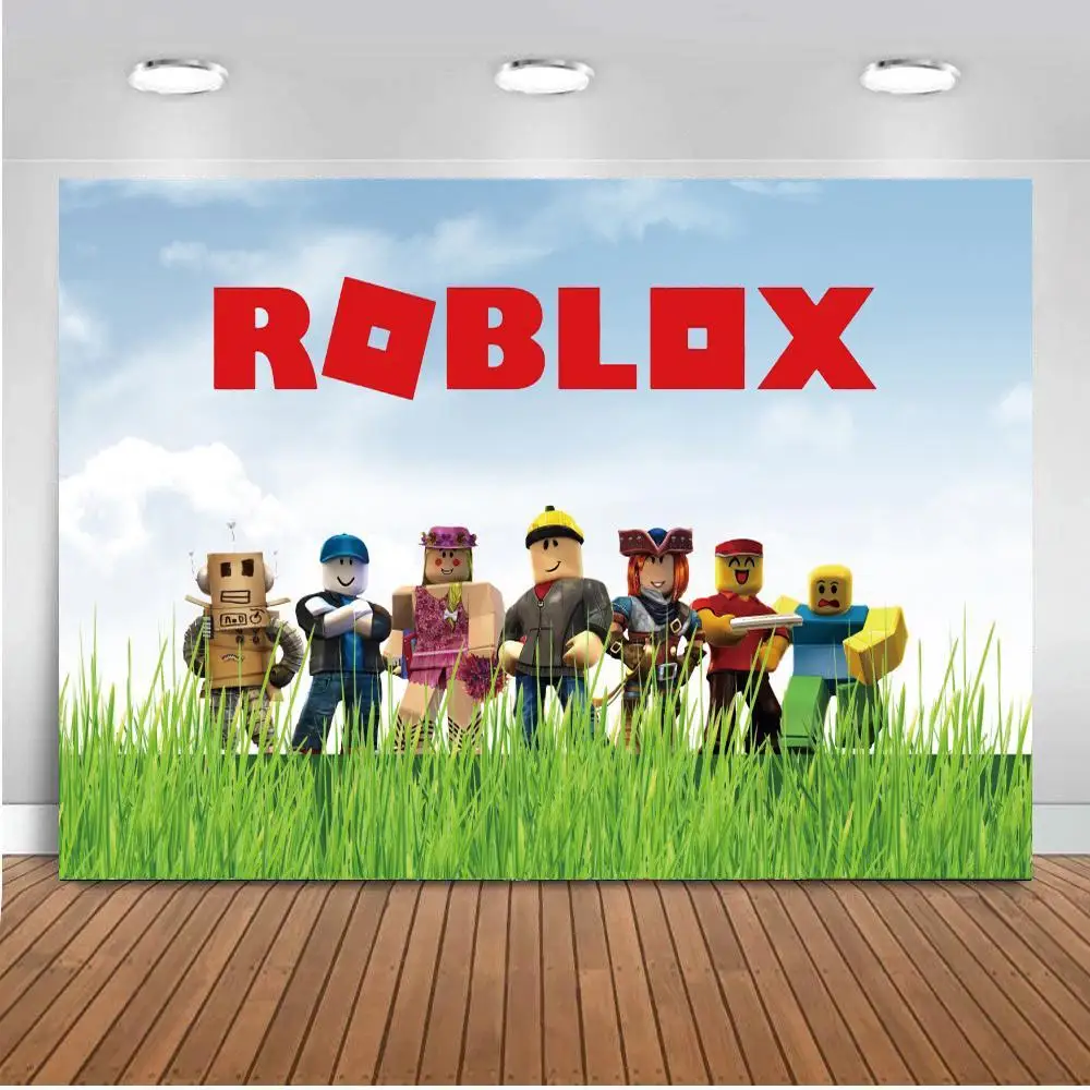 Spring Green Grass Robots Kids Birthday Photo Background Roblox Boy Celebration Home Decor Backdrop Vinyl Photography Poster Background Aliexpress