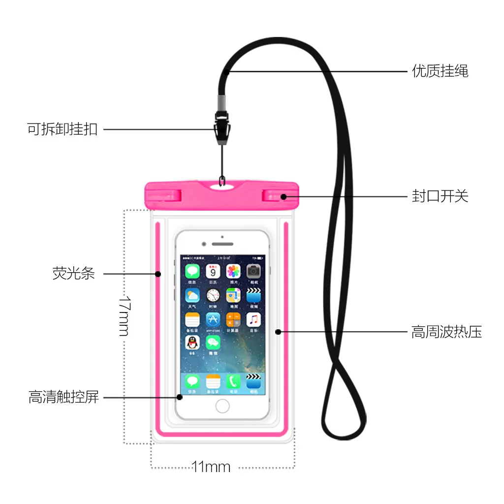 Wholesale Night Light Waterproof Bag Waterproof Mobile Phone Bag Waterproof PVC Mobile Phone Case Transparent Waterproof Cellpho