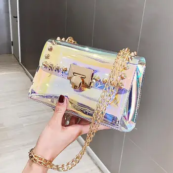 

Transparent Jelly Square Crossbody bag 2020 Summer New High-quality Women's Designer Handbag Laser Chain Shoulder Messenger Bag