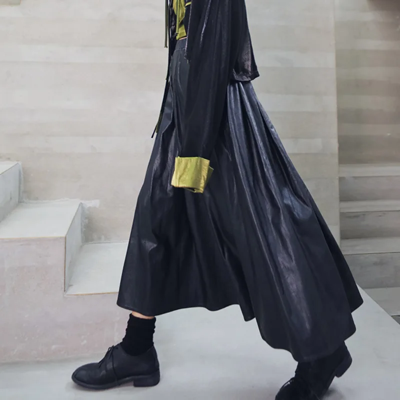 [TVVOVVIN] осень и зима новые продукты мода из искусственной кожи Длинная юбка с высокой талией B201