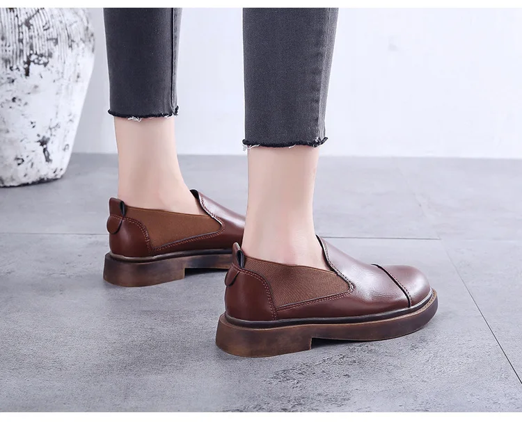 spring/autumn women's leather shoe flat shoes women zapatos de mujer fashion European platform round shallow single shoes