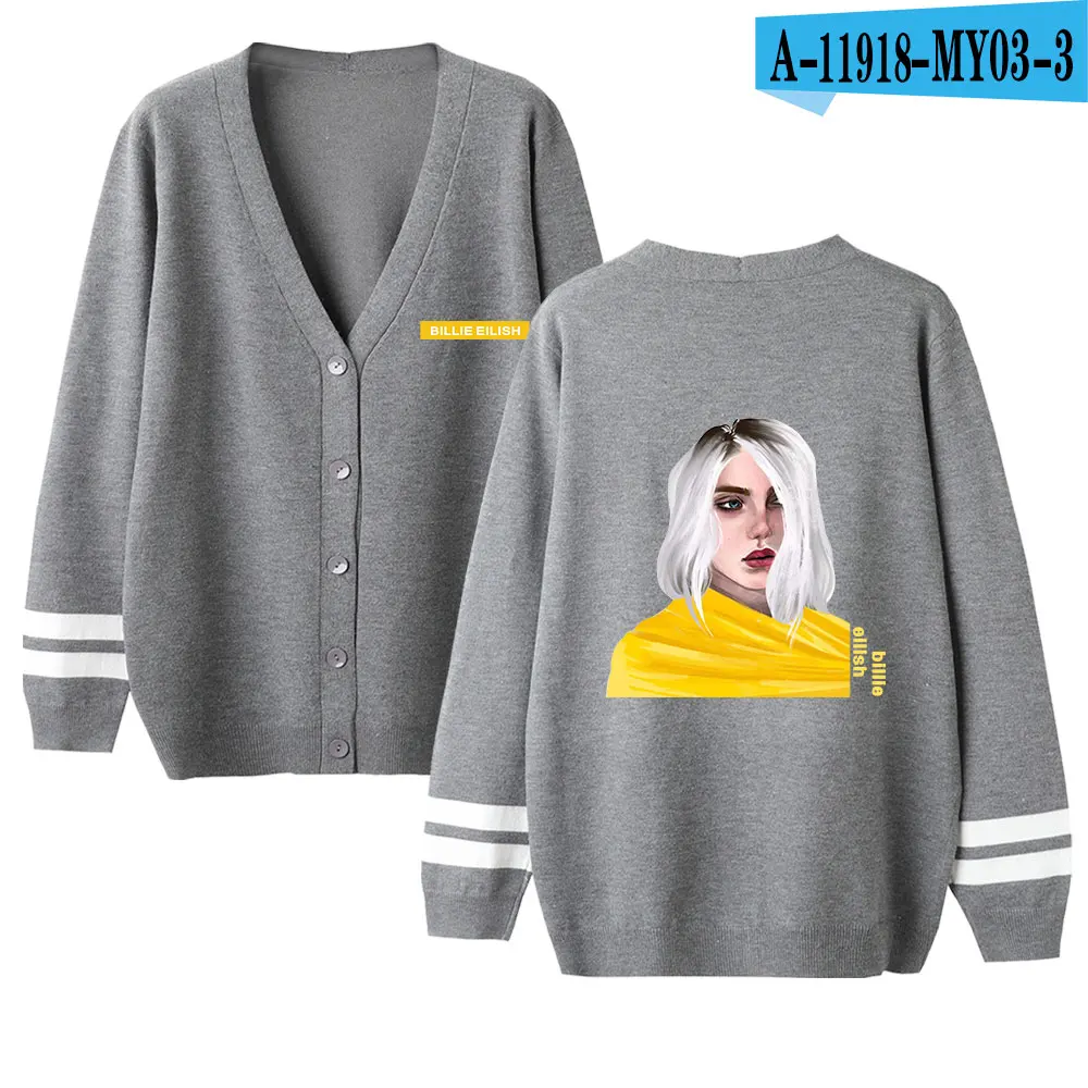 Модный женский вязаный кардиган кашемировый свитер с принтом Billie eilish, вязаные топы, Осень-зима, модный кардиган, розовый свитер для девочек - Цвет: As picture