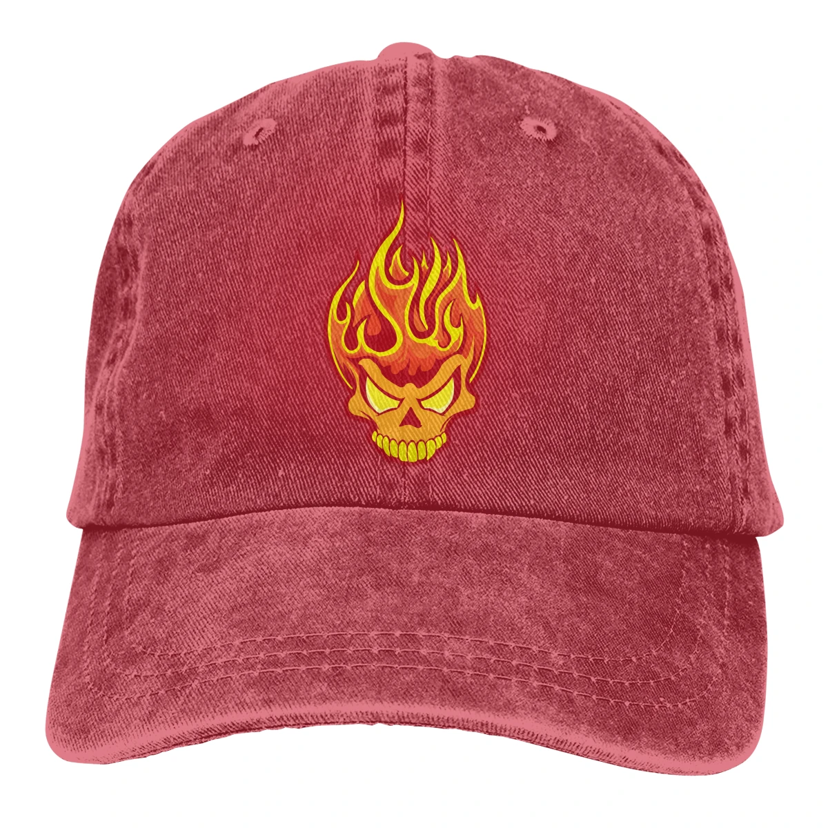 Горящий череп Casquette черный унисекс Мужские Женские джинсовые бейсболка с ремешком кепки Регулируемый Гольф папа шляпа