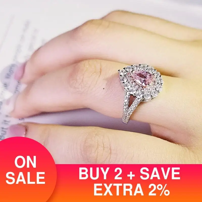 Модное роскошное розовое кольцо для помолвки в форме груши женщин и девушек