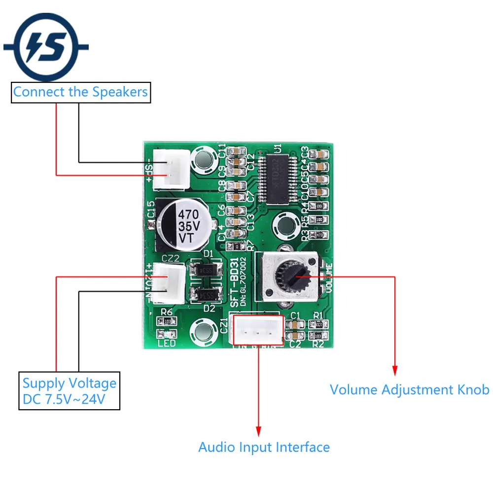 Мини-плата мощного монофонического усилителя мощности звука 60 Вт 12 в 24 модуль