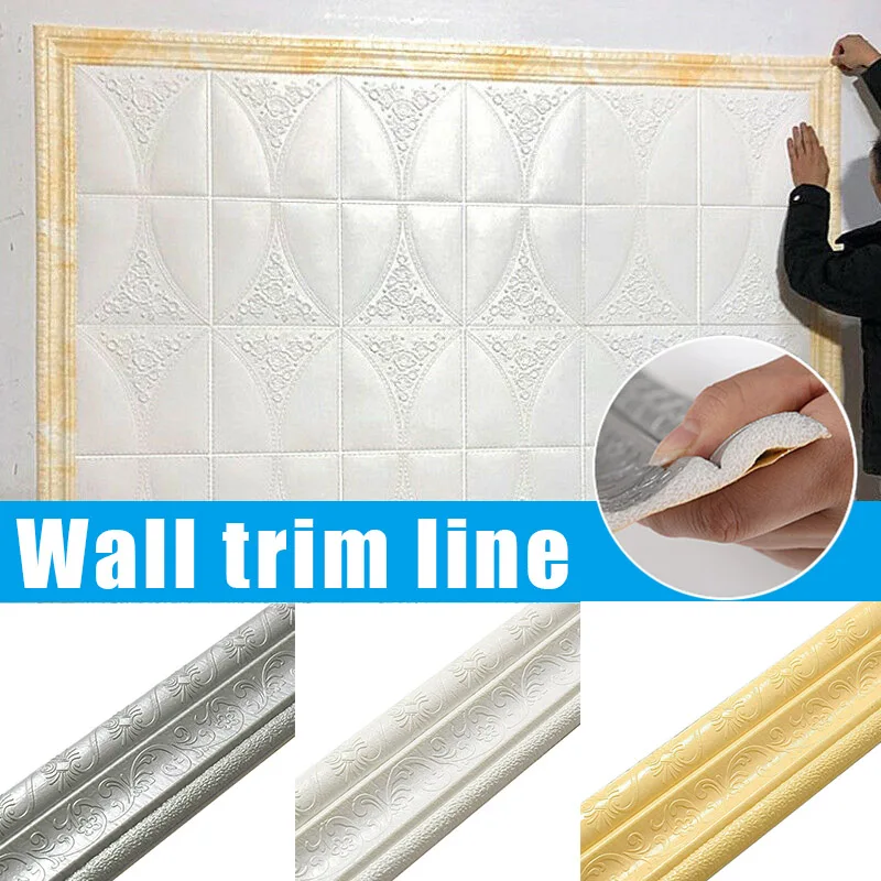 

Wall Trim Line Skirting Border 3D Pattern Sticker Decor Self Adhesive Waterproof Strip for Home AC889