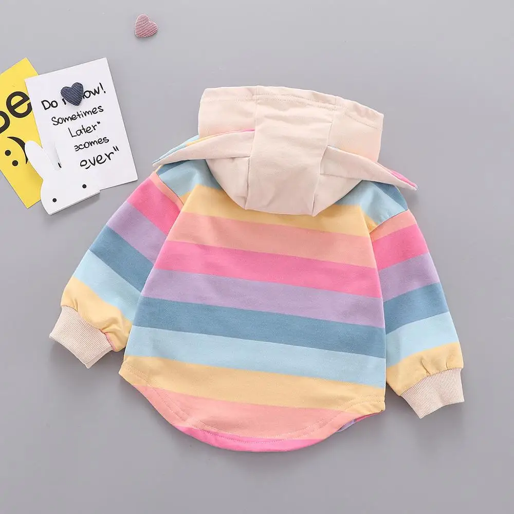 Одежда для новорожденных с длинными рукавами для девочек ясельного и дошкольного возраста; Ranibow 3D с изображением кролика уха принт пуловер с капюшоном