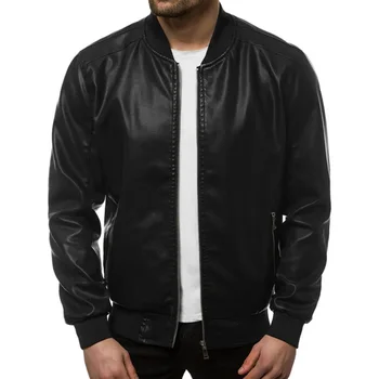 

Men PU Leather Jacket Vintage Zip Up Motorcycle Jacket Streetwear Pocket Casual Jacket Men Faux Leather Coat Chaquetas Hombre