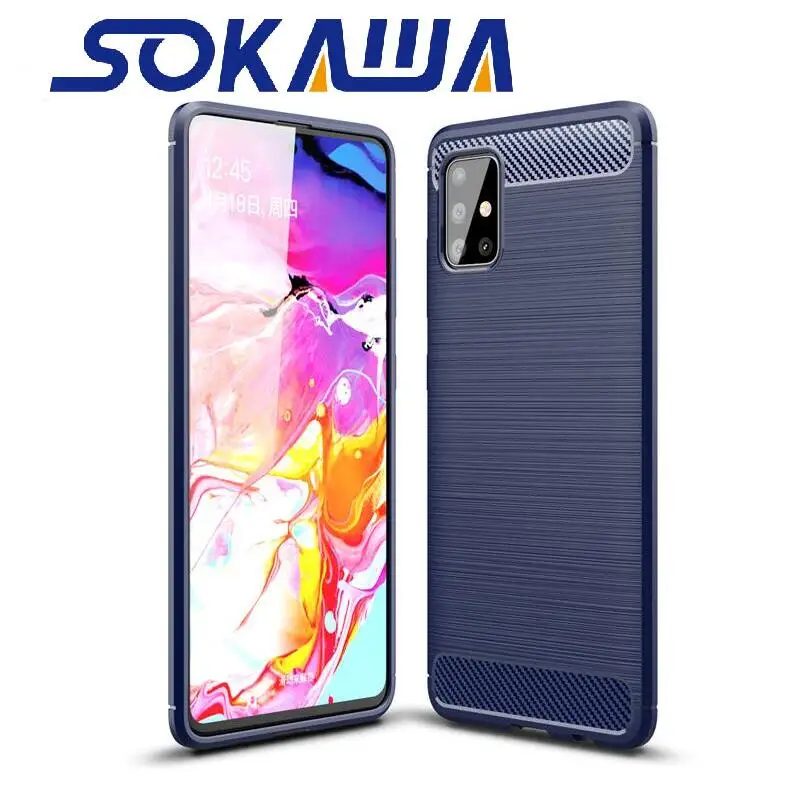 Для Samsung Galaxy A51 и A71 чехол + закаленное стекло углеродное волокно мягкий ТПУ