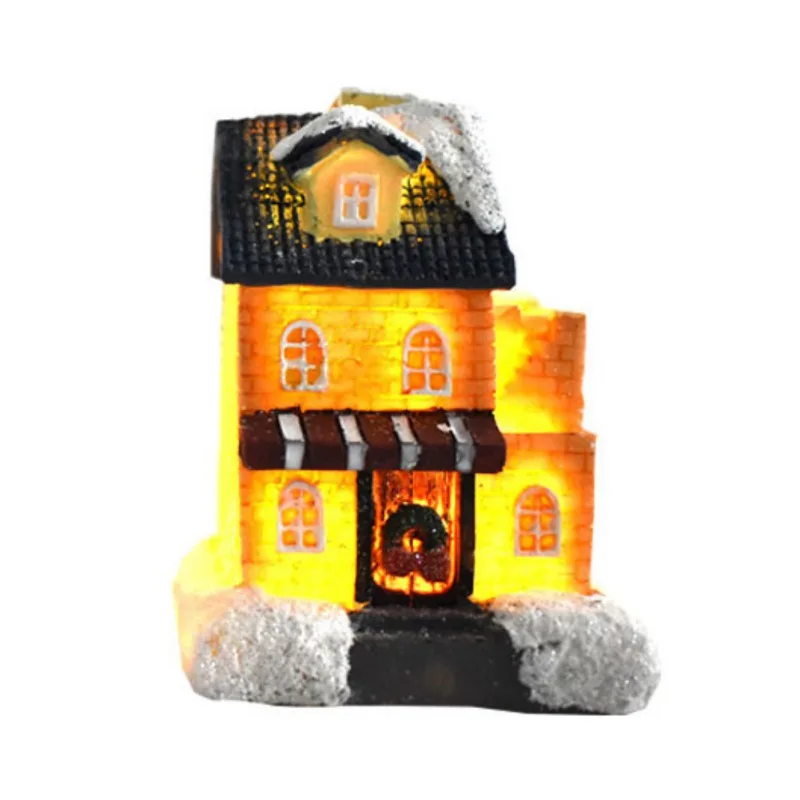Christmas Scene Village Houses Luminous House LED Resin Toys Glow in the dark Figurines Decorations - Цвет: A