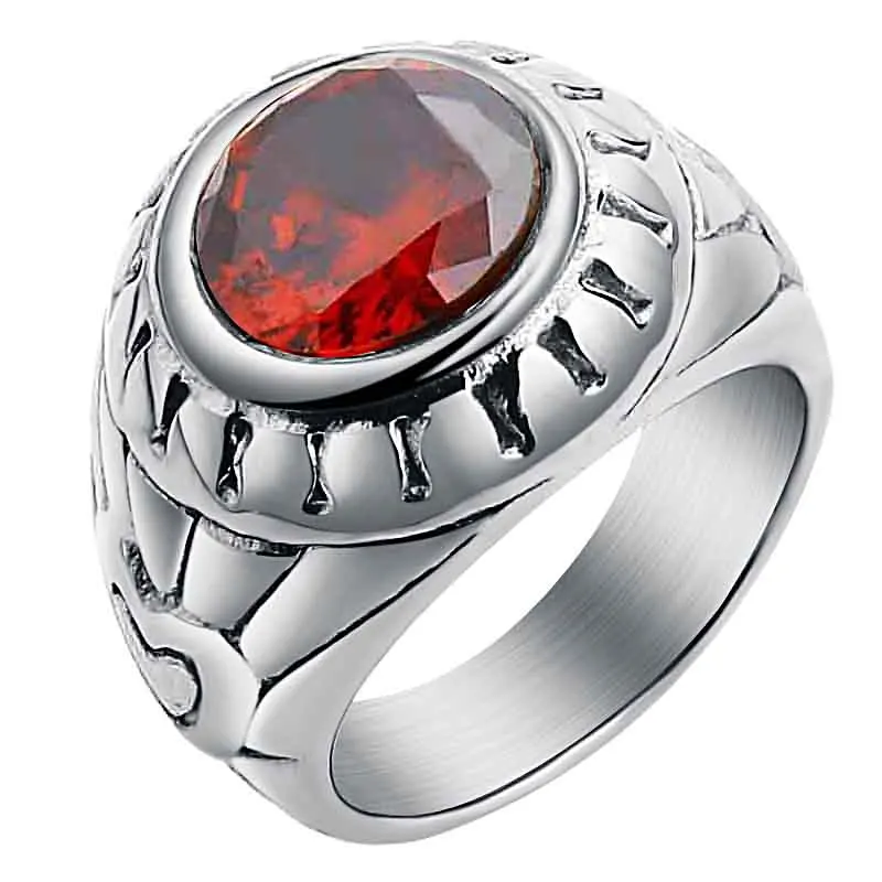 Ювелирные изделия Valily, Женское кольцо из нержавеющей стали, модные круглые кольца с красным камнем CZ для мужчин, обручальное кольцо, ювелирные изделия, кольца на палец