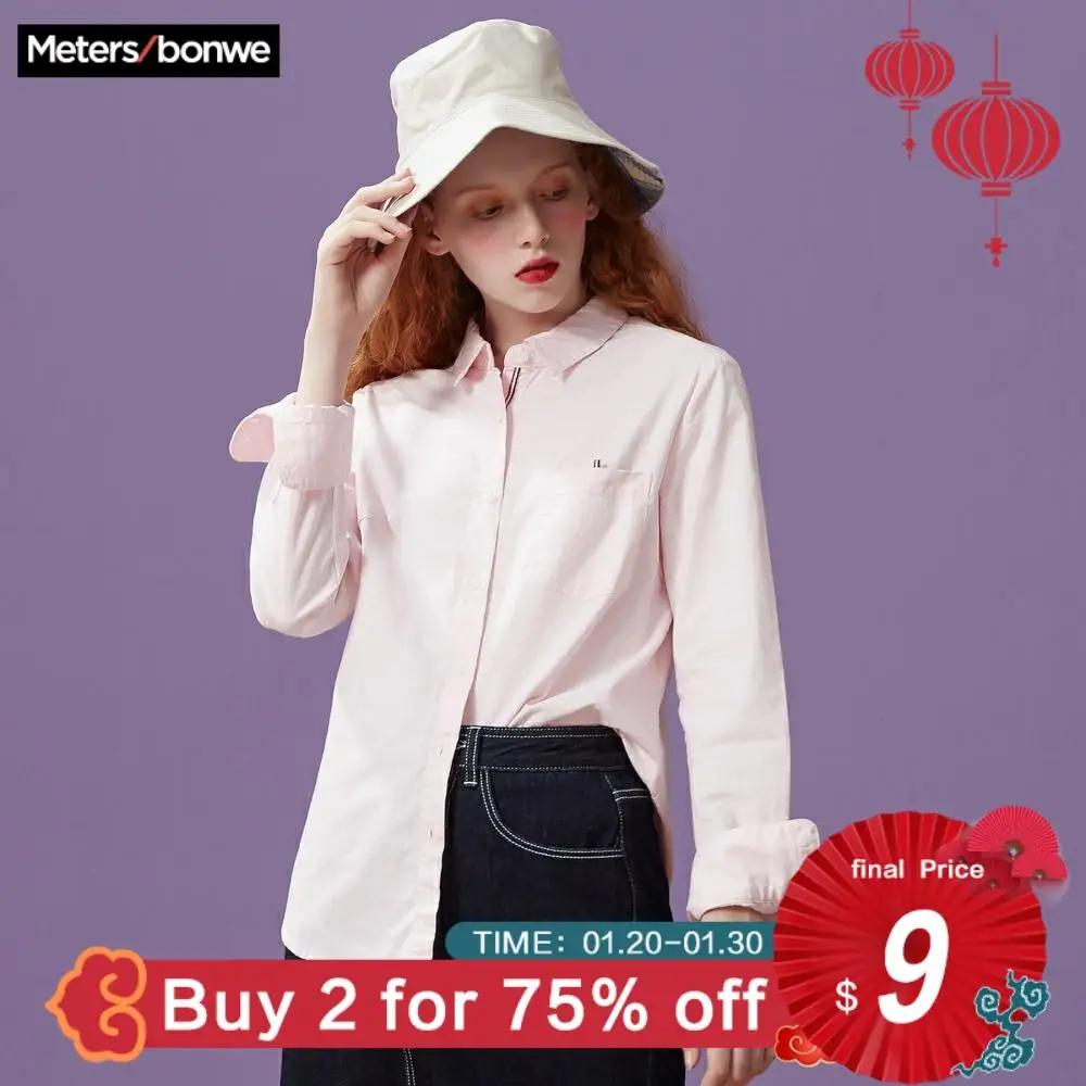 Goedkoop Metersbonwe Lange Mouwen Shirt Vrouwen Nieuwe Zoete Toevallige Slanke Kleding Effen Kleur Kleine Verse Vierkante Kraag College Shirt