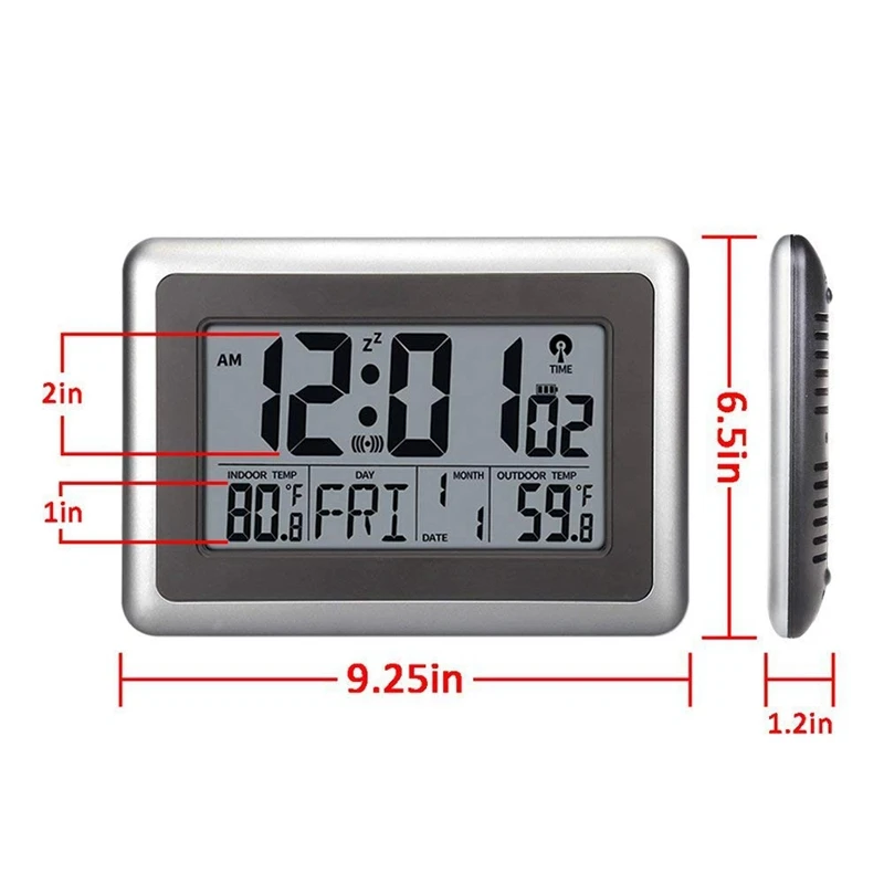 

Digital Atomic Wall Clock, Desk Alarm Clock, Battery Operated With Wireless Sensor 300 Ft / 100 Meter Range, Large Lcd Display,