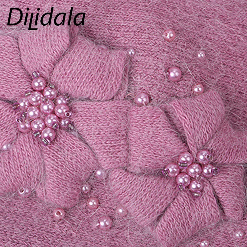 Dilidala, берет, женская вязаная шапка, корейский стиль, плюс бархат, теплый берет, подходит ко всему, кроличий мех, милый теплый наушник, шапка