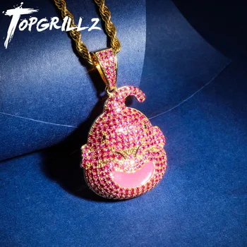 

TOPGRILLZ Dragon Ball Character Kid Buu Pendant Necklace Iced Out Cubic Zircon Hip Hop Gold Silver Color Men Charm Chain Jewelry