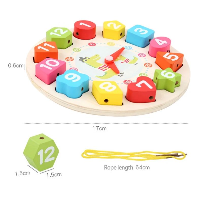  Preschool Children's Early Aids Math Wooden Education Teaching Toys Threading Digital Clock Toys Fa - 4000595170155