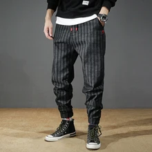 Tide/брендовые свободные штаны для мужчин, Корейская версия, Осенние новые японские джинсы Harlan, модные черные джинсы большого размера в полоску