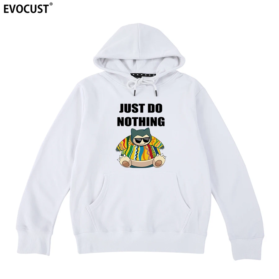 Snorlax do nothing Аниме Забавный мультфильм Vaporwave Гавайи Творческий Harajuku толстовки кофты для мужчин женщин унисекс хлопок - Цвет: Белый