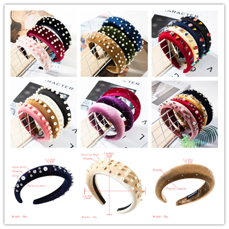 

Pauli Manfi 2019 New Ladies Thick Sponge Border Velvet Retro Imitation Pearl Headband Girl Hair Accessories