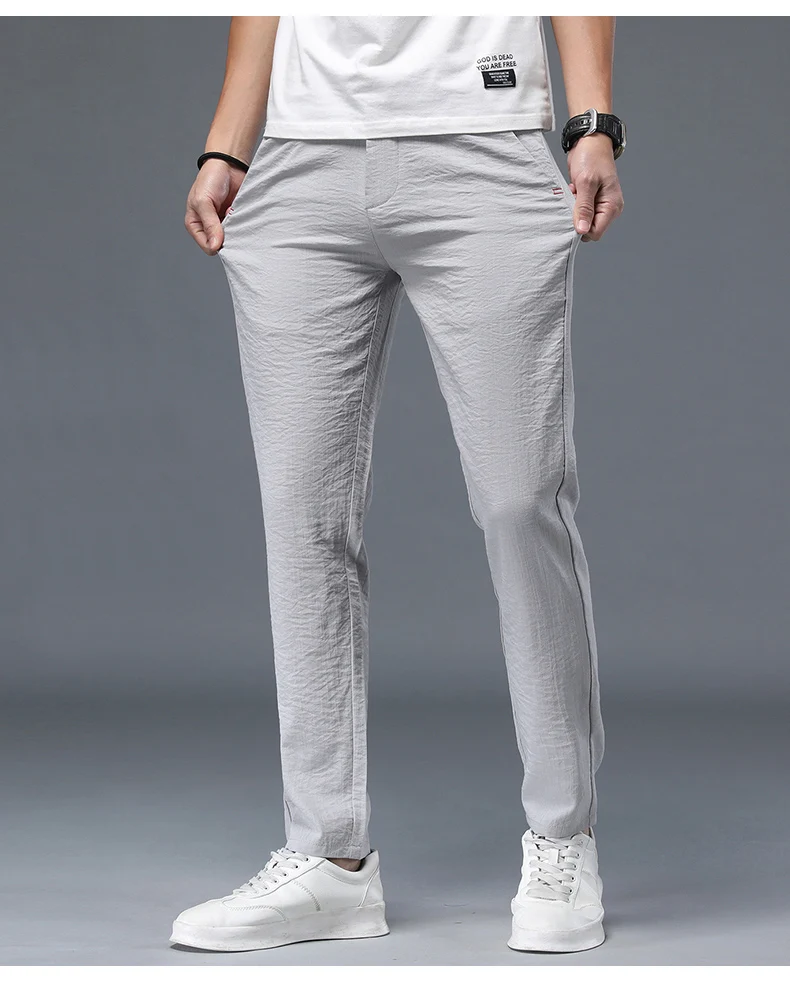 Casual Pants Men Classic Basic Summer Thin Fabric Cool Slim Sports