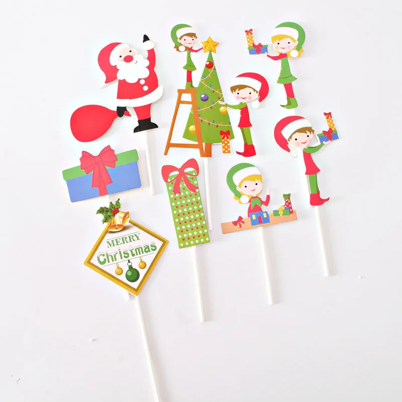 8pcs 6pcs Merry Christmas Letter Cake Topper Santa Claus Snowman Train Cake Topper Decoration Christmas Decorations for Home Table - Цвет: 8pcs
