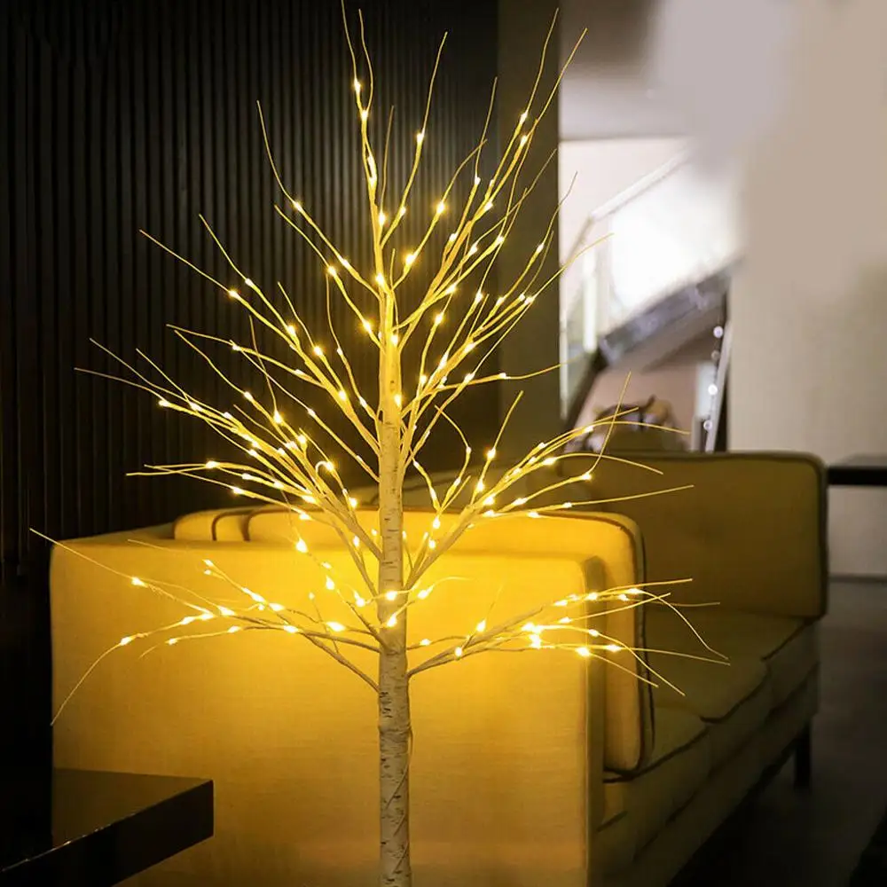 60 см светодиодный светильник с имитацией березовой елки теплый белый декоративный свет для декора рождественской вечеринки