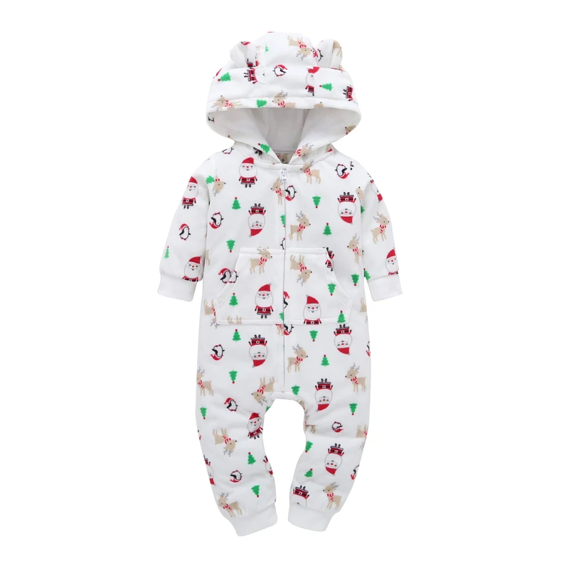 Зимняя одежда для малышей теплый детский комбинезон с капюшоном, плотная флисовая одежда для новорожденных девочек и мальчиков - Цвет: white
