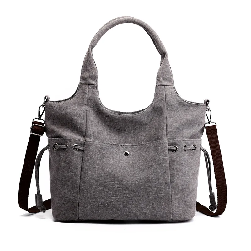 

Ougger Big Women Bag on Shoulder Handbags Fall Gray Canvas Casual Normcore/Minimalist Solid Bags with Zipper for Afternoon tea