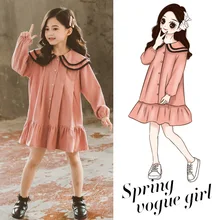 Осенняя одежда для маленьких девочек; коллекция года; детская одежда; осеннее платье принцессы с кукольным воротником для девочек; детское школьное платье с длинными рукавами; костюм