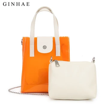 

2020 Women Transparent Bag Brand Women PVC Clear 2Pcs/Set Bag Handbags Chains Shoulder Crossbody Bags For Women Clutch Purse Bag