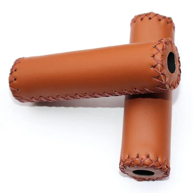 1 Pair Anti-slip Cycling Grip Mountain Bike Scooter Artificial Leather Bicycle Handlebar Grips Retro Anti-skid Handlebar Cover