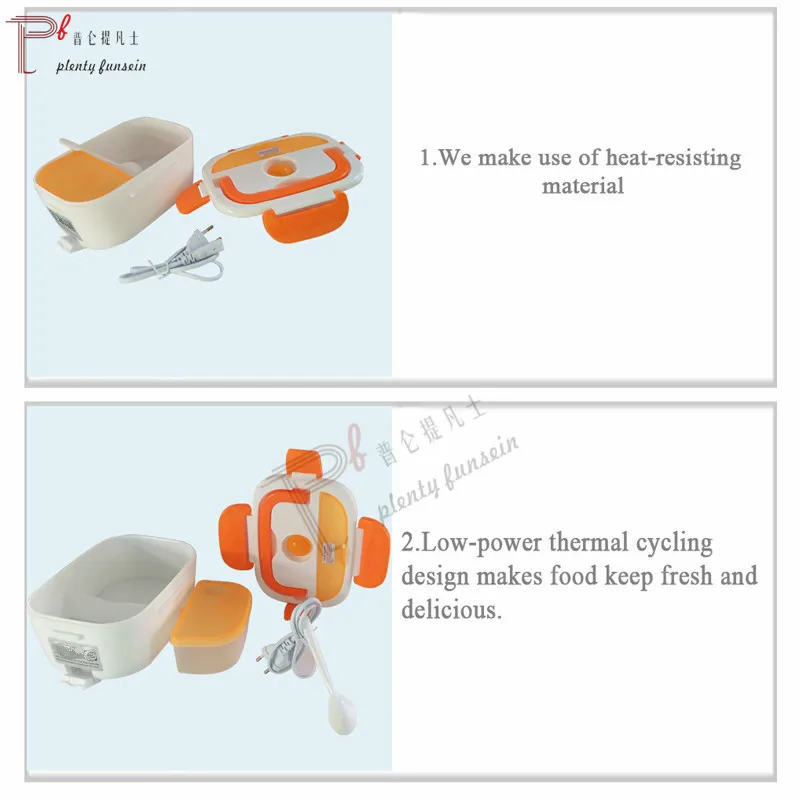 220&110VAC/12VDC cute 4 Buckles Cooking PTC Electric Heating Lunch Box Set Portable Food-Grade Container Warmer food thermal
