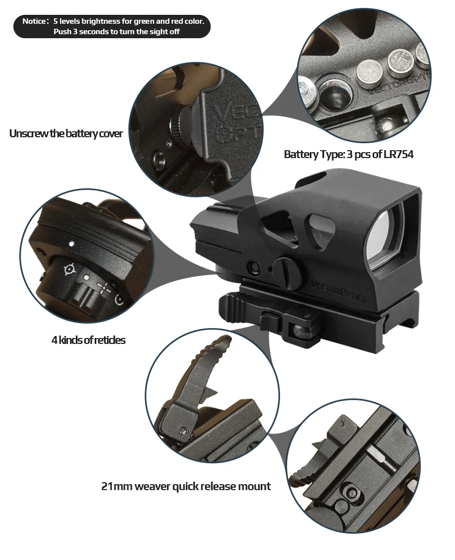 Vector Optics Ratchet GEN II 1x23x34 Multi Reticle Green Red Dot Sight