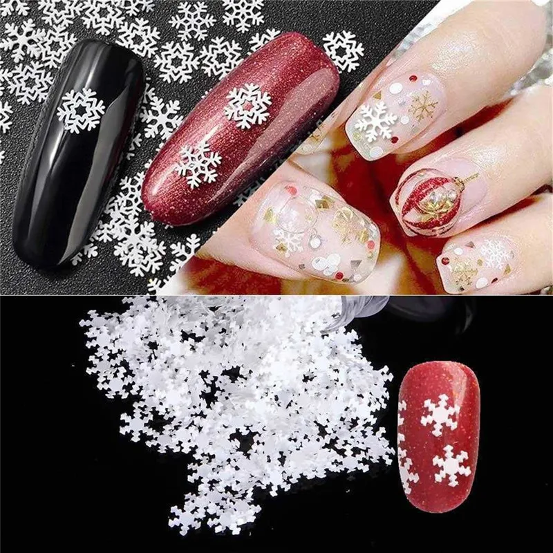 

1 Box Christmas Nail Sequins Glitter 3D Nail Art Glitter Gel White Snowflakes Flakes Nails Manicure Decoration