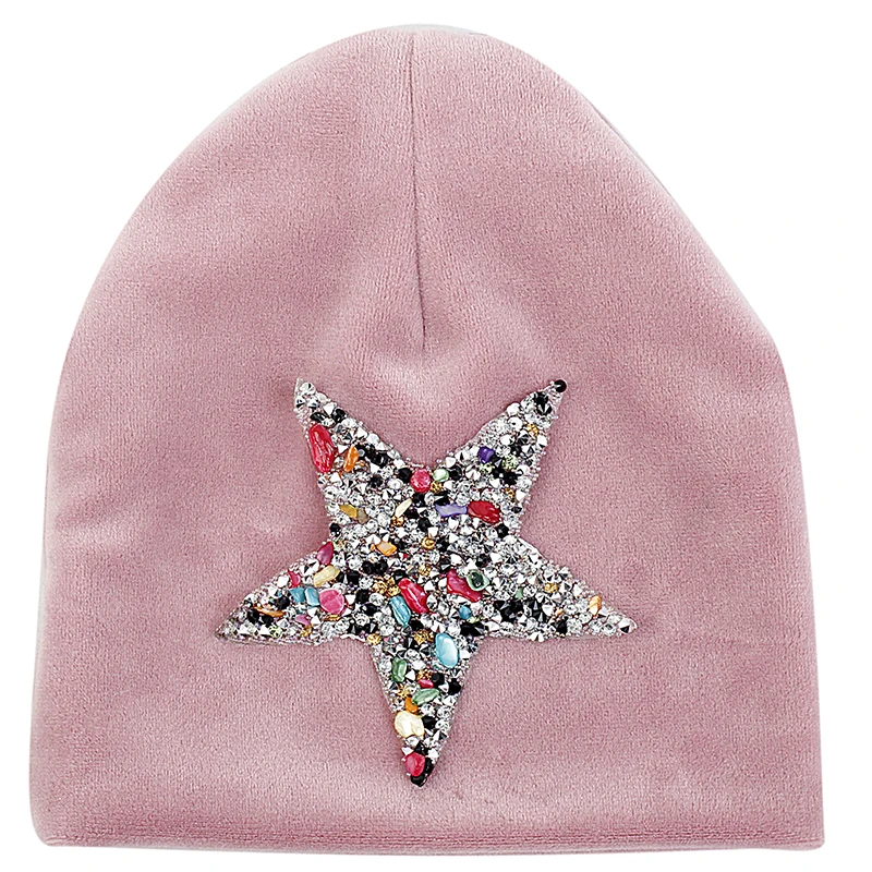 Multicolor-2 pink Бархатные детские шапки с черепом и пентаграммой для новорожденных девочек и мальчиков; теплые зимние шапки-бини; шапки-унисекс для детей от 0 до 3 месяцев - Цвет: Multicolor-2 pink