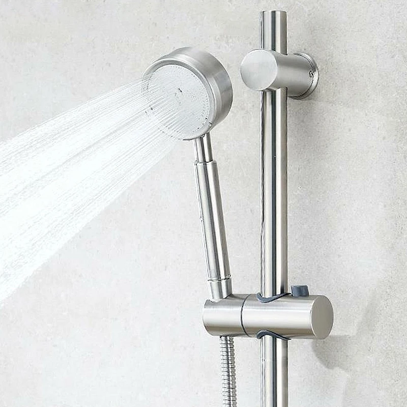 Bath Shower Sliding Bar with Hand Shower Bath Shelf Stainless Steel Set Brushed Nickel Finished ELF981