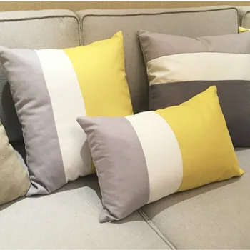 

DUNXDECO Cushion Cover Decorative Pillow Case Modern Concise Bright Yellow Gray Stripe Warm Soft Short Brush Bedding Coussin