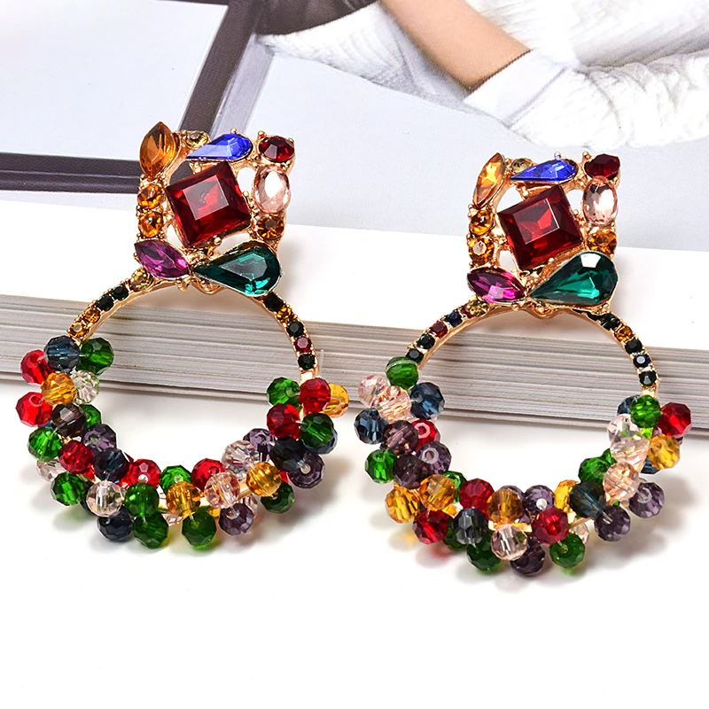 New Geometric Colorful Rhinestone Dangle Drop Earrings High-Quality Crystals Beads Jewelry Accessories For Women Wholesale