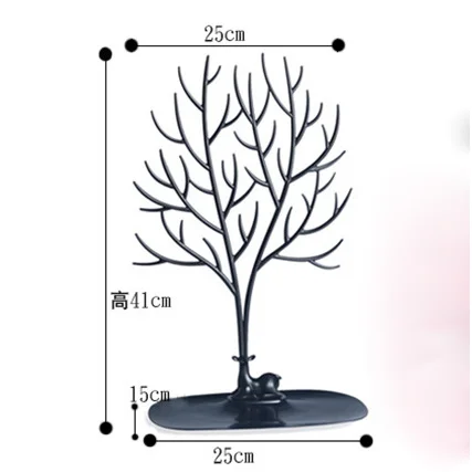 black tree Пластиковая стойка для украшений с оленем, органайзер для макияжа, косметическая стойка с оленем и деревом, держатель для хранения сережек и ожерелий, Прямая поставка - Цвет: black tree