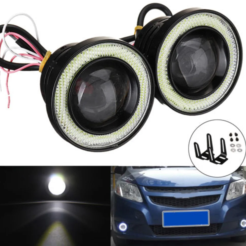 

2PCS Car LED Lens Fog Lamp 30W Reverse Backup Light Universal Auto Tuning Car Lamp COB Angel Eye Fog Lamp